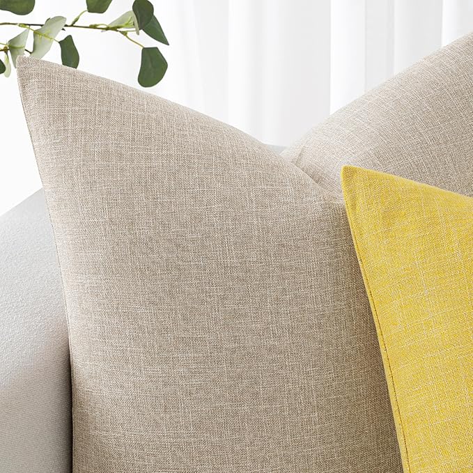 MIULEE Pack of 2 Decorative Linen Burlap Textured Pillow Covers Farmhouse Boho Accent Pillowcases Spring Home Decor for Couch Sofa Bedroom Living Room 18x18 Inch Taupe