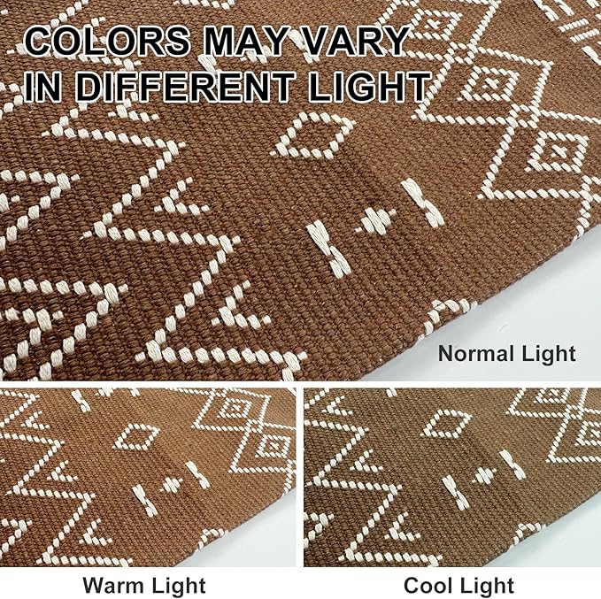 Boho Rugs for Living Room,3x5 ft Braided Rug,Washable Faux Jute Rug for Bedroom,Cotton Soft Entryway Rugs,Floor Carpet with Rubber Backed,Non Slip,Brown/White