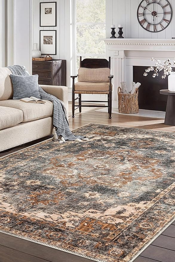Keen Home Design 10x14 Rug - Machine Washable Area Rug with Non-Slip Backing, Ideal for Living Room, Dining Room, Bedroom - Vintage, Easy Clean, Durable, Low Pile Rug - (9'7" x 14')