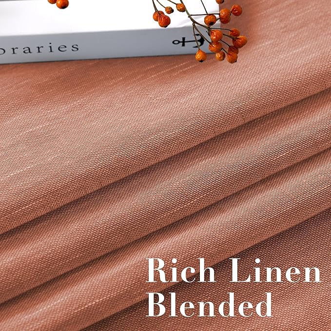 H.VERSAILTEX Linen Curtains Natural Linen Blended Curtain Panels for Living Room/Light Reducing Linen Semi Sheer Curtains 2 Panels Set Nickel Grommet Window Panels (52x108 Inch, Terracotta)