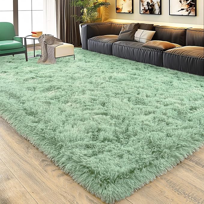 Large 9x12 Area Rugs for Living Room, Ultra Soft Shag Living Room Rug Thick Fluffy Rug for Bedroom, Plush Fuzzy Carpet for Girls Boys Kids Room Non Slip Dorm Home Decor Aesthetic, Sage Green