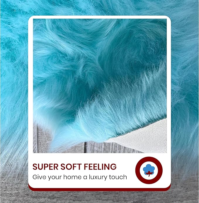 Free Shape Luxury Soft Fluffy Shag Area Rug Duo Decto 12 Pelts 6'x12', 180x360cm - Vegan Fur Ultra Soft Indoor Carpet Nursery Rugs for Bedroom Home Decor, Blue