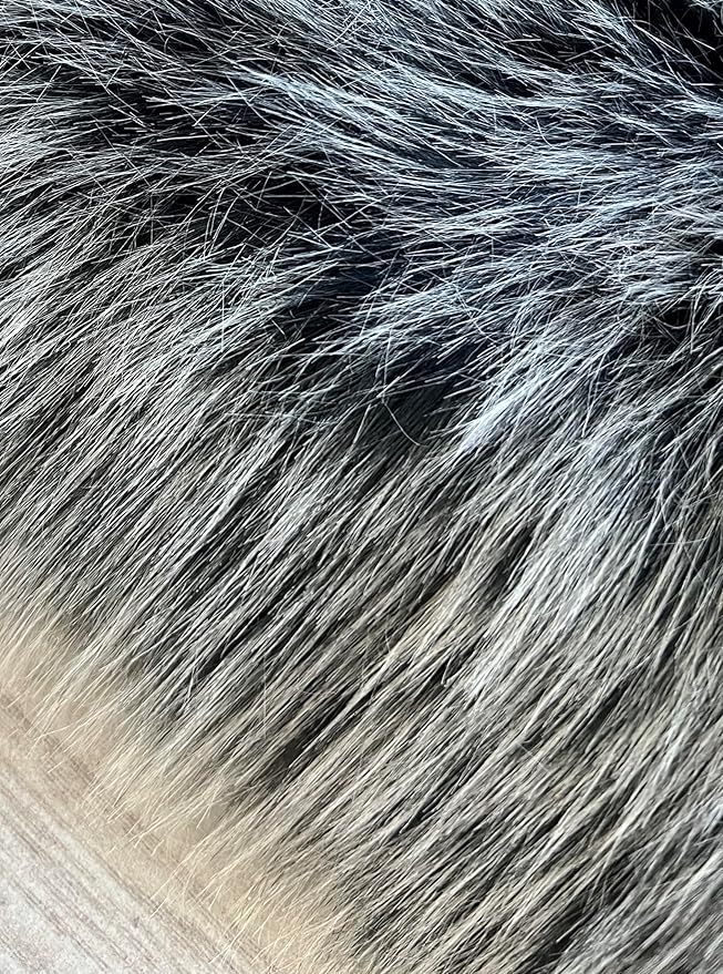 Free Shape Luxury Soft Fluffy Shag Area Rug Triple Side by Side 3'x6', 90x180cm - Vegan Fur Ultra Soft Indoor Carpet Nursery Rugs for Bedroom Home Decor, Black with White Tips
