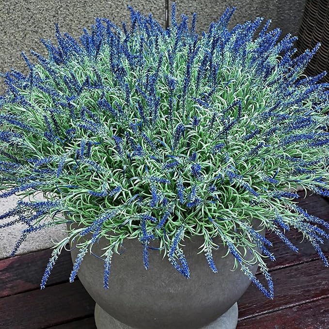 UV-Resistant Artificial Lavender Flowers – Certified Fade-Proof Outdoor Decor – Realistic Purple Fake Plants for Patio, Garden, and Landscaping (UV Resistant Dark Purple Lavender)