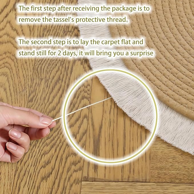 Cotton Rope Area Rug for Cats, Cat Scratching Rug, Washable Round Vintage Reversible Woven Tassel Rug, Soft and Stylish Home Accent, Easy Clean, Multiple Sizes (Off-White, 24" (60cm))