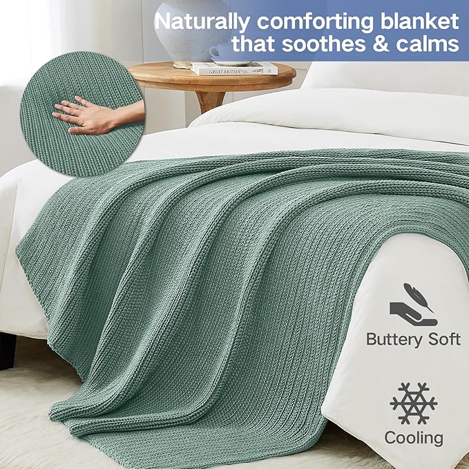 Guohaoi Knitted Weighted Blanket for Adults (Haze Green 60"x80" 20lbs) No Beads Cooling Throw Blanket for Hot Sleepers, Home Decor Breathable Chunky Knit Heavy Blanket Use on Queen/King Size Bed
