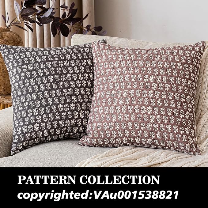 Foindtower Set of 2 Decorative Vintage Floral Print Throw Pillow Covers Neutral Modern Farmhouse Cushion Covers Boho Home Decor for Sofa Couch Chair Bedroom Living Room,22×22 Inch,Wine Red