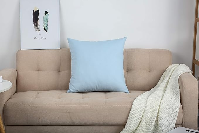 TangDepot Handmade Decorative Solid 100% Cotton Canvas Throw Pillow Covers/Cushion Covers, 45 Colors Available - (20" x20" , Light Blue, 2 Count (Pack of 1))