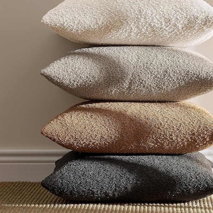 ANRODUO Pack of 2 Textured Boucle Throw Pillow Covers Soft Light Taupe Euro Decorative Accent Solid Pillow Cases Cozy Modern Couch Cushion Case for Sofa Bedroom Living Room Home Decor, 24 x 24 Inch