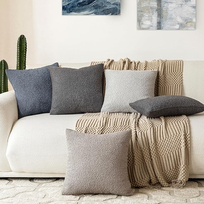 Foindtower Decorative Boucle Throw Pillow Covers Accent Solid Pillow Cases Cozy Soft Textured Couch Cushion Case for Chair Sofa Bedroom Living Room Home Decor 22 x 22 Inch,Dark Grey