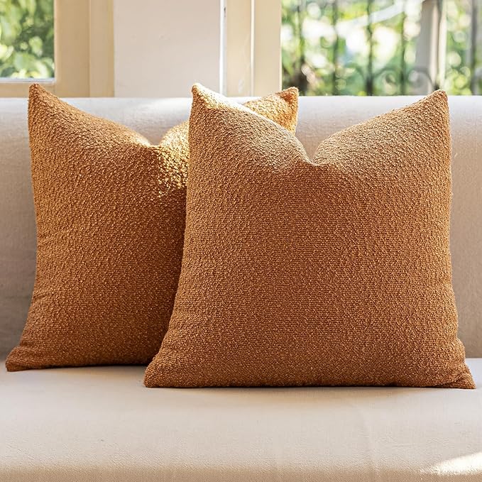 GEEORY Decorative Throw Pillow Covers 16x16 Inch Pack of 2,Textured Boucle Neutral Cushion Cases for Bed Couch Sofa, Accent Mordern Farmhouse & Minimalist Home Decor (Orange) GE04-16