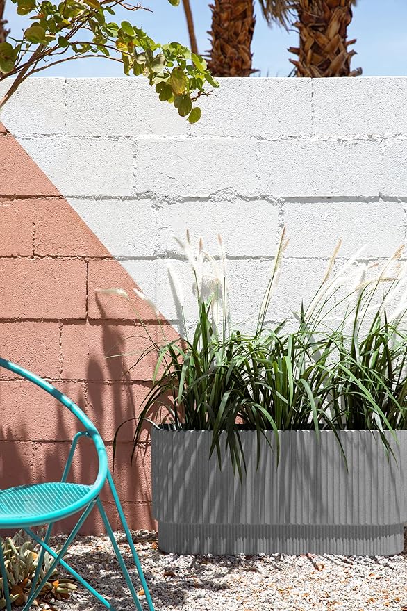 Veradek Demi Series Long Planter for Porch, Patio, Backyard | Durable Plastic-Stone Composite Material | Modern Décor for Shrubs, Flowers
