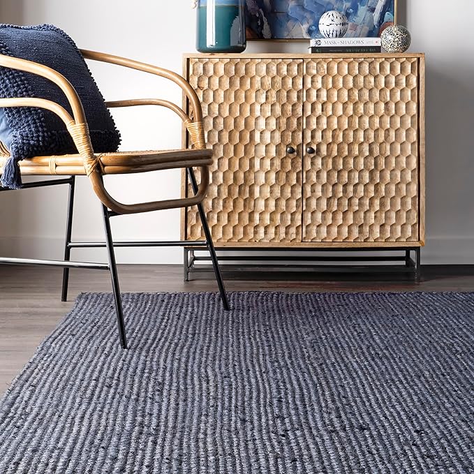 nuLOOM 2x6 Rigo Jute Hand Woven Area Rug, Navy, Solid Farmhouse Design, Natural Fiber, For Bedroom, Living Room, Dining Room, Hallway, Office, Kitchen, Entryway