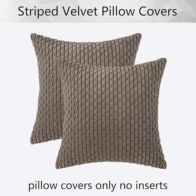 Kevin Textile Pack of 2 Corduroy Decorative Throw Pillow Covers 22x22 Inch Soft Boho Striped Pillow Covers Modern Farmhouse Home Decor for Spring Sofa Living Room Couch Bed Light Brown