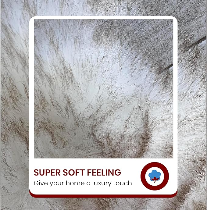LAMBZY Faux Sheepskin Super Soft Hypoallergenic Silky Shag Rug for Living Room, Kids Room, Sofa (Triple Side by Side 3'x6', White/Brown Tips)
