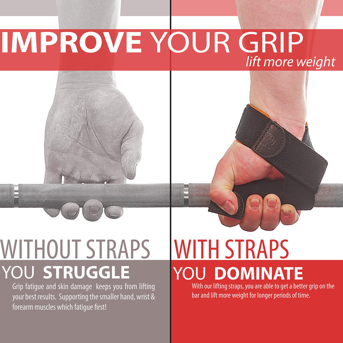 WARM BODY COLD MIND Lasso Lifting Wrist Straps for Cross Training - Rated at 770 lb - Hand Wraps for Olympic Weightlifting, Powerlifting, Weight Lifting, Bodybuilding Strength Deadlift Gym Bar, Cotton