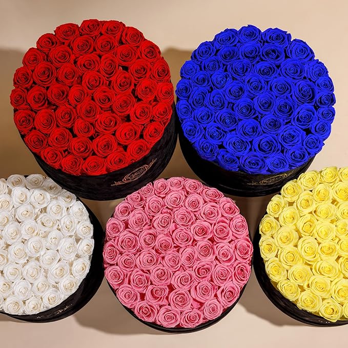 47 Flowers in a Luxury Suede Box, Birthday Gifts for Women, Preserved Flowers, Mothers Day Roses Gift for Mom, Red