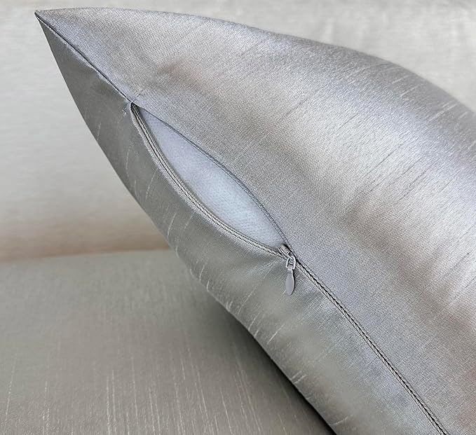 Aiking Home Collection 24x24 Inches Faux Silk Square European Shams, Zipper Closure, Silver (Set of 2)