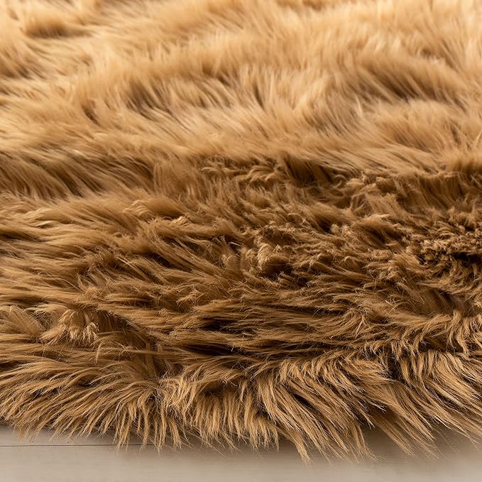 SAFAVIEH Faux Sheep Skin Collection 2'6" x 8' Camel FSS115E Silken Glam 2.35-inch Thick Runner Rug