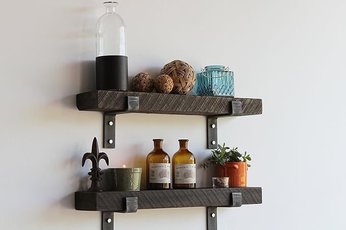 Urban Legacy Accent Shelves | Reclaimed Barn Plank | Set of 2 with Full Brackets (Coffee Bean 18"x 4.5"x 2")