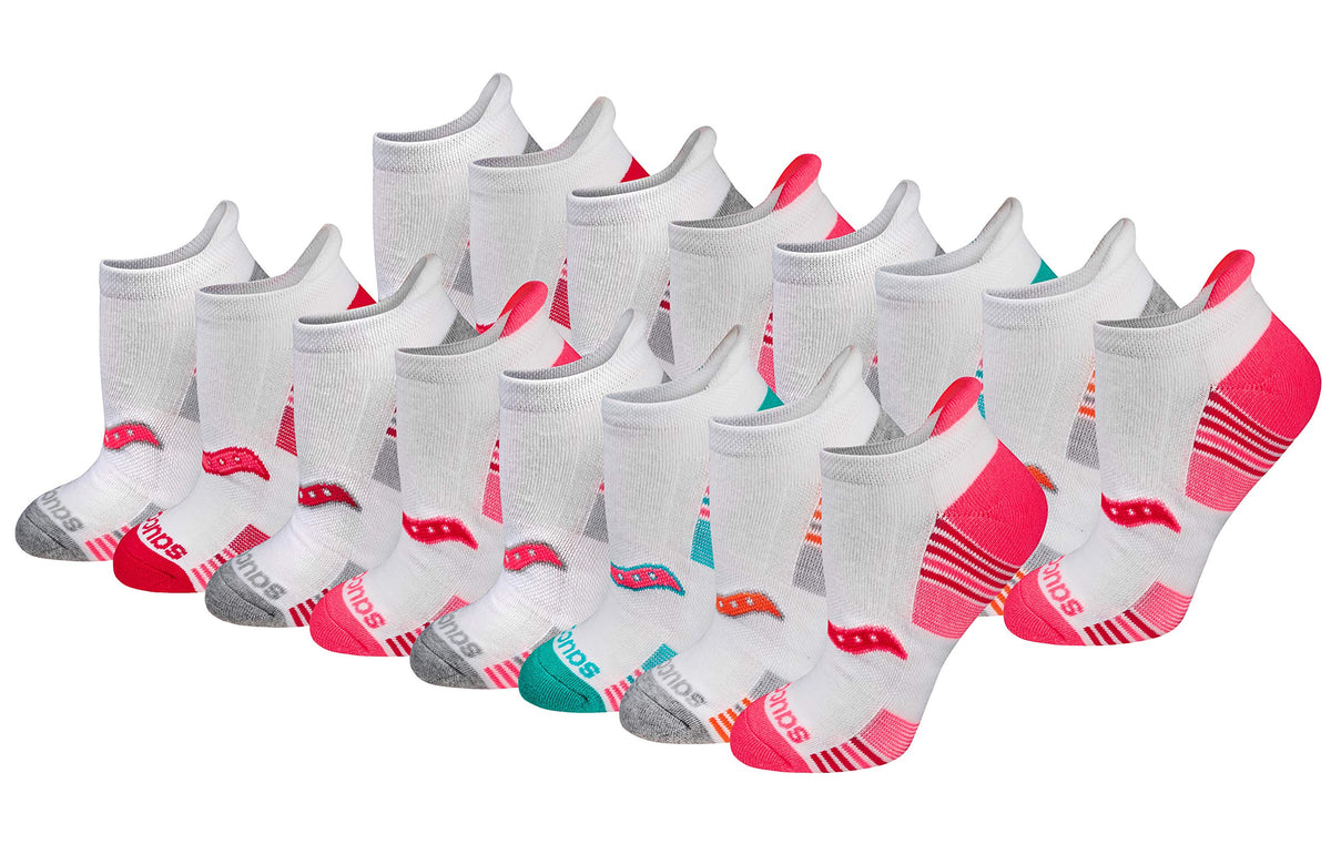 Saucony Women's RunDry Performance 8, 16 Pairs Heel Tab Athletic Socks, S-L, White Assorted (16 Pairs), Large