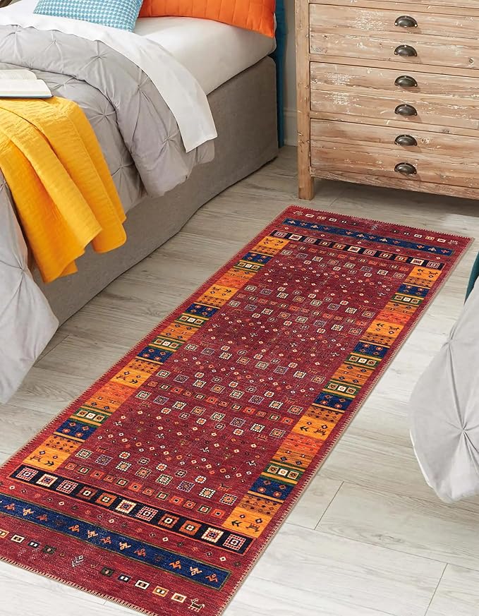Keen Home Design 2x12 Rug - Machine Washable Runner Rug with Non-Slip Backing, Ideal for Hallway, Entryway, Kitchen, Laundry Room - Vintage, Easy Clean, Durable, Low Pile - (2'6" x 12')