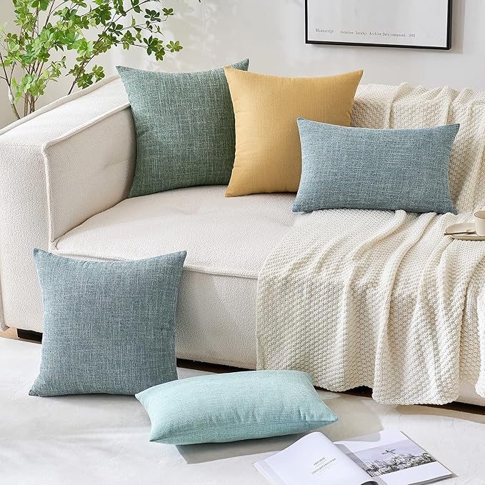 MIULEE Pack of 2 Decorative Linen Burlap Textured Pillow Covers Farmhouse Boho Accent Pillowcases Spring Home Decor for Couch Sofa Bedroom Living Room 16x16 Inch Sage Green