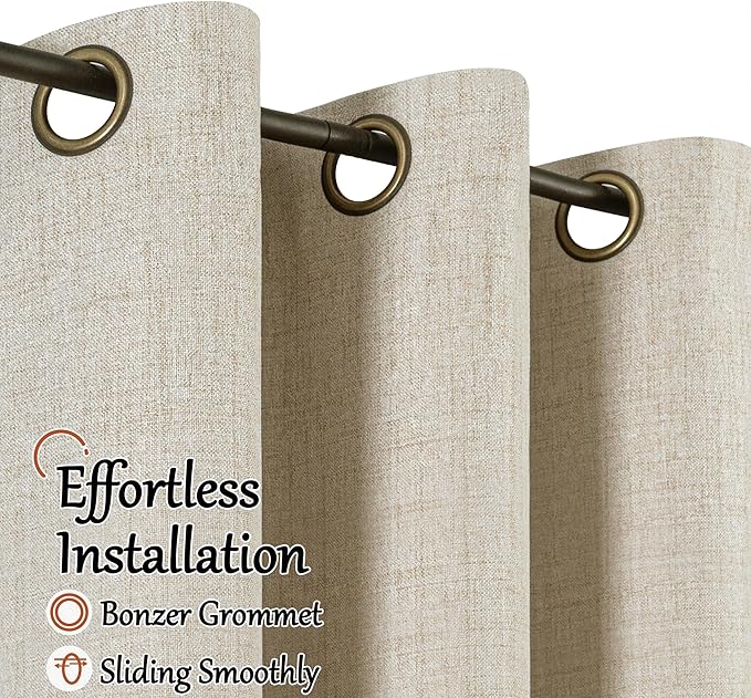 Lajode Linen Blackout Curtains for Living Room Narrow Window, Thermal Insulated Complete Light Blocking Privacy Soundproof Small Curtains for Bedroom, Each 38 Inch Wide 80 Inch Length 2 Panels, Beige