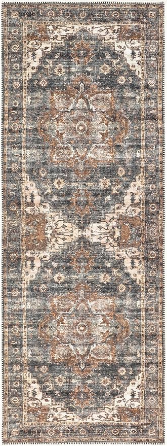 Keen Home Design 2x12 Rug - Machine Washable Runner with Non-Slip Backing, Ideal for Hallway, Entryway, Kitchen, Laundry Room - Vintage, Easy Clean, Durable, Low Pile Rug - (2'6" x 12')