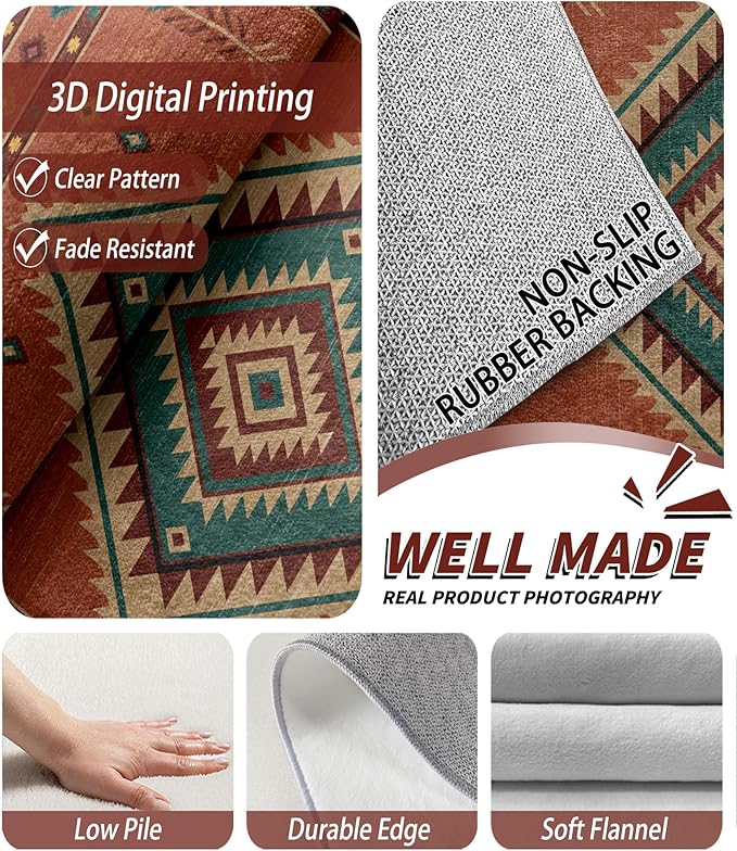 Cabin Rug 2x3 - Bear Southwestern Aztec Area Rugs for Entryway, Rustic Geometric Machine Washable | Non-Slip | Low Pile Small Carpets, Native American Home Decor (Orange Tan Black)