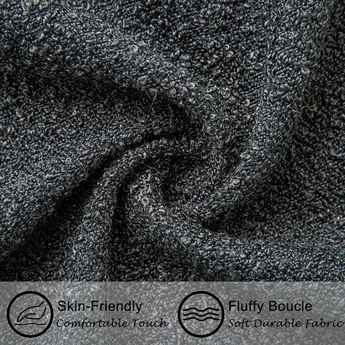 20"x20" Charcoal Black Boucle Throw Pillow Covers with Faux Leather Accents Set of 2 Fluffy Textured Decorative Pillow Cases for Couch Bed Boho Farmhouse Square Cushion Covers for Nordic Home