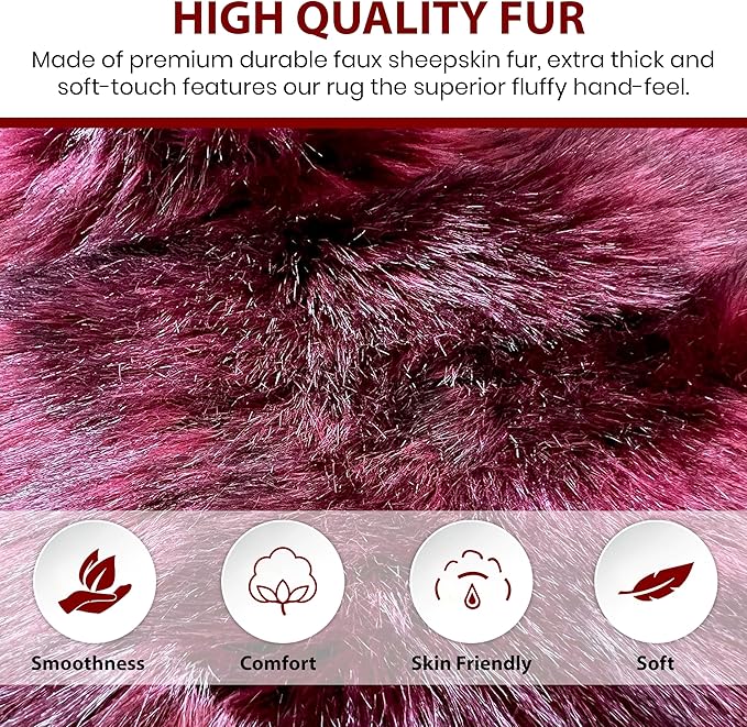Free Shape Luxury Soft Fluffy Shag Area Rug Sexto 6 Pelts 6'x6',180x180 cm - Vegan Fur Ultra Soft Indoor Carpet Nursery Rugs for Bedroom Home Decor, Burgundy