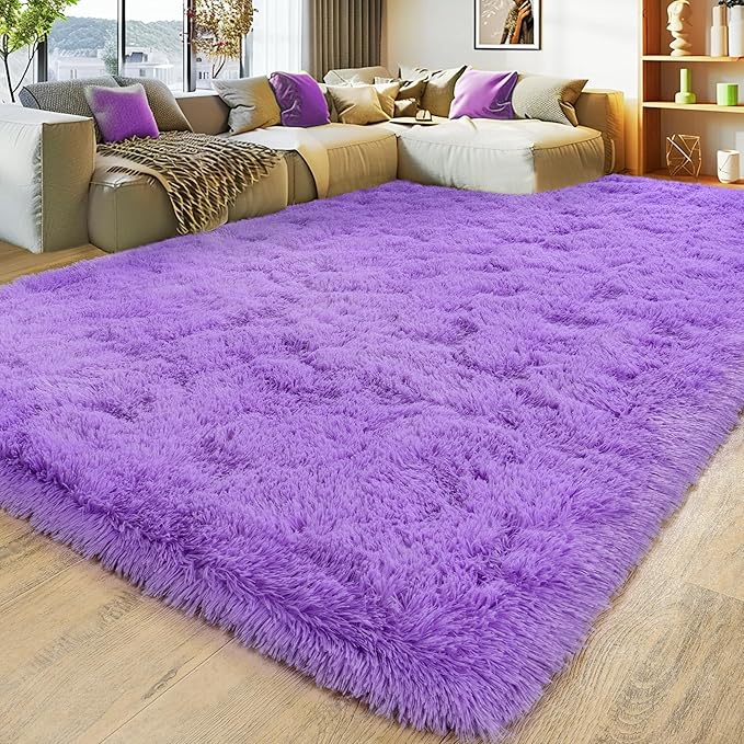 8x10 Large Area Rugs for Living Room, Ultra Fluffy Shag Rug for Bedroom, Modern Plush Soft Carpet for Girls Boys Kids Room Dorm Fuzzy Non Slip Rug for Home Decor Aesthetic, Purple