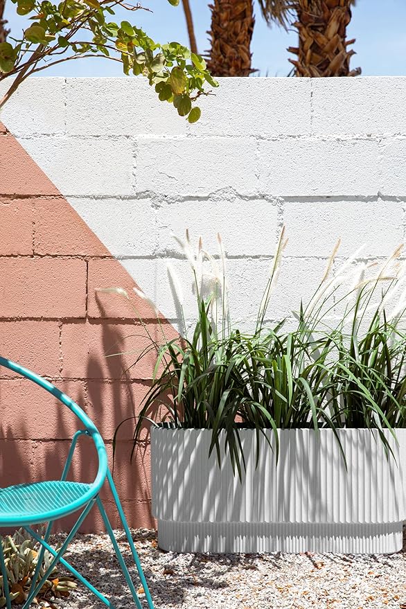 Veradek Demi Series Long Planter for Porch, Patio, Backyard | Durable Plastic-Concrete Material | Modern Décor for Shrubs, Flowers