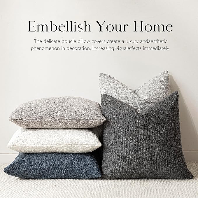 Foindtower Textured Boucle Throw Pillow Covers Accent Solid Pillow Cases Cozy Soft Decorative Couch Cushion Case for Chair Sofa Bedroom Living Room Home Decor, 18 x 18 Inch,Dark Grey