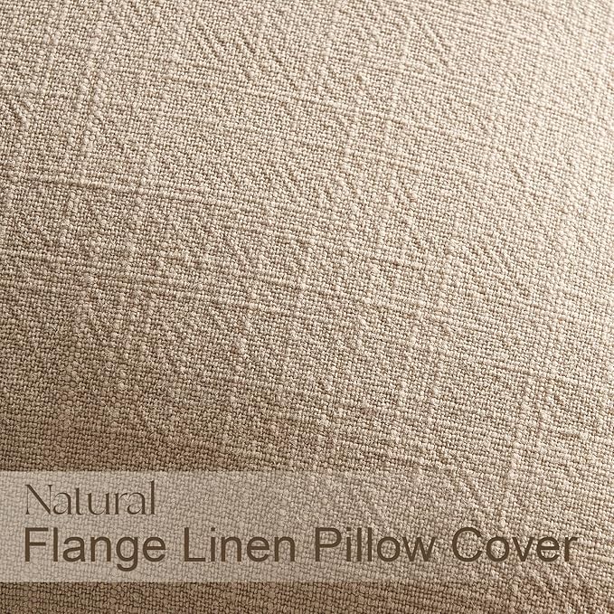 Linen and Cotton Decorative Pack of 4 Throw Pillow Covers Soft Accent Farmhouse Neutral Cushion Case 20 x 20 Inch Pillowcase with Flange for Chair Couch Sofa Bedroom Living Room Home Decor