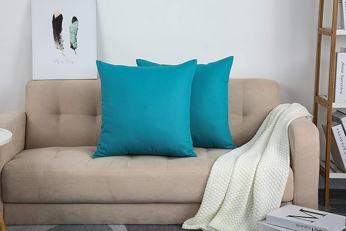 TangDepot Handmade Decorative Solid 100% Cotton Canvas Throw Pillow Covers/Pillow Shams, (28"x28", Blue Ashes), 1 Count (Pack of 1)