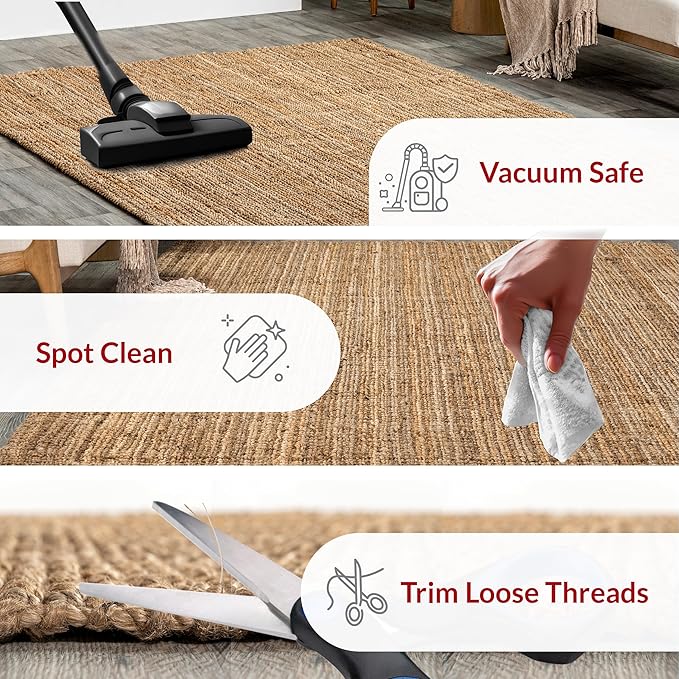 nuLOOM Ashli Solid Farmhouse Jute Area Rug, 6' Square, Natural