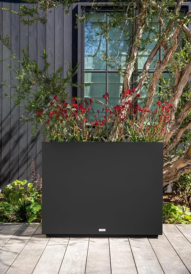 Veradek Block Series Span Plastic Planter - Tall Rectangular Planter for Indoor or Outdoor Patio/Porch | Durable All-Weather with Removable Insert Bucket | Modern Design for Plants, Flowers(2 Pack)