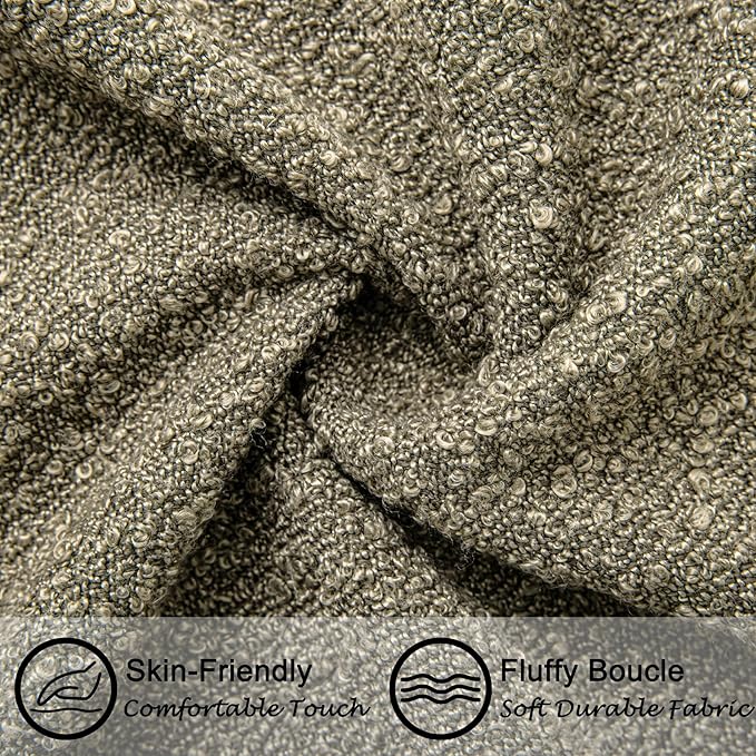 20"x20" Moss Green Boucle Throw Pillow Covers with Faux Leather Accents Set of 2 Fluffy Textured Decorative Pillow Cases for Couch Bed Boho Farmhouse Square Cushion Covers for Nordic Home