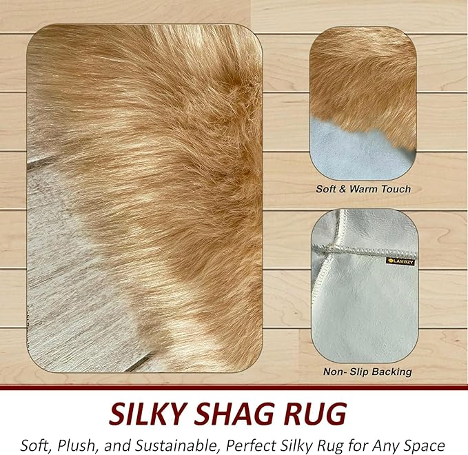 Free Shape Luxury Soft Fluffy Shag Area Rug Double Side by Side 3'x4', 90x120cm - Vegan Fur Ultra Soft Indoor Carpet Nursery Rugs for Bedroom Home Decor, Camel