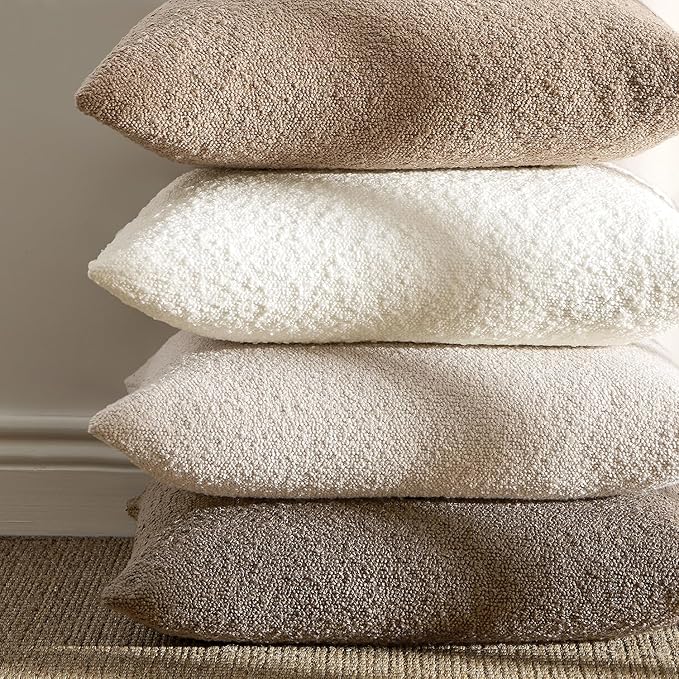 ANRODUO Pack of 2 Textured Boucle Throw Pillow Covers Soft White Decorative Accent Solid Pillow Cases Cozy Modern Couch Cushion Case for Chair Sofa Bedroom Living Room Spring Home Decor, 20 x 20 Inch