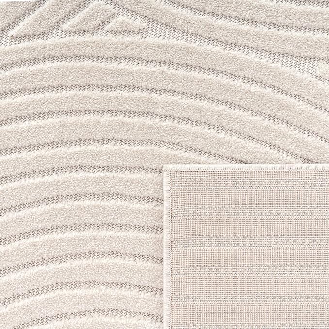 Paco Home Modern Area Rug with Raised Curved Line Pattern – Minimalist Design in Cream, Size: 6'7" x 9'6"