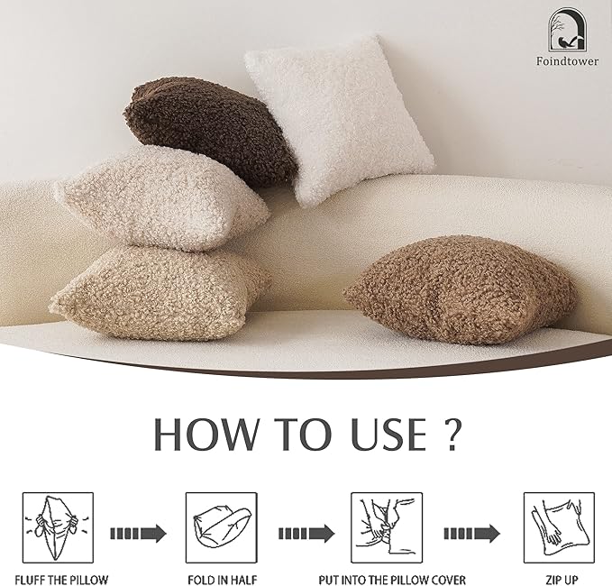 Foindtower 2 Pieces 20x20 Inch Chocolate, Faux Fur Throw Pillow Cover Accent Sherpa Pillow Fuzzy Soft Pillowcases Sheepskin Decorative Fleece Cushion Case for Bed Couch Living Room