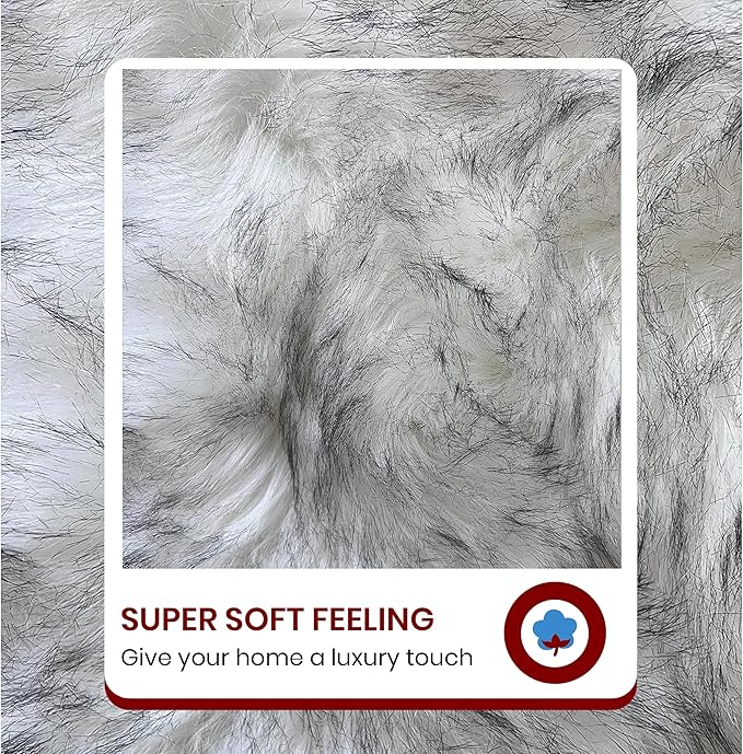 LAMBZY High Pile Super Soft Faux Sheepskin Rug (White/Black, 3'x5')