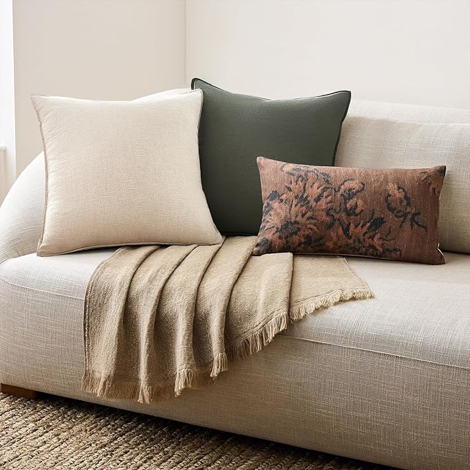 Pack of 4 Couch Throw Pillow Covers 20x20 Inch GoldOlive Soft Decorative Linen Pillow Covers Farmhouse Boho Cushion Covers for Mid Century Modern Home Decor Sofa Bedroom Living Room