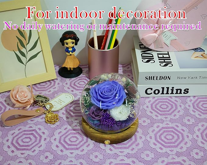 Valley of Rain & Forest Long-Lasting Real Flowers, Unique Floral Gift For you to send Love for All Occasions, for Indoor Decoration (Violet Rose, Purple & White Austin Roses)