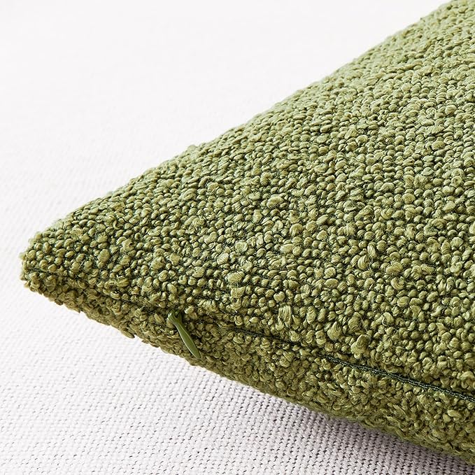 Mixhug Decorative Boucle Throw Pillow Covers, Olive Green, 20 x 20 Inches, Pack of 2 - Textured Boho Pillow Covers for Couch and Bed