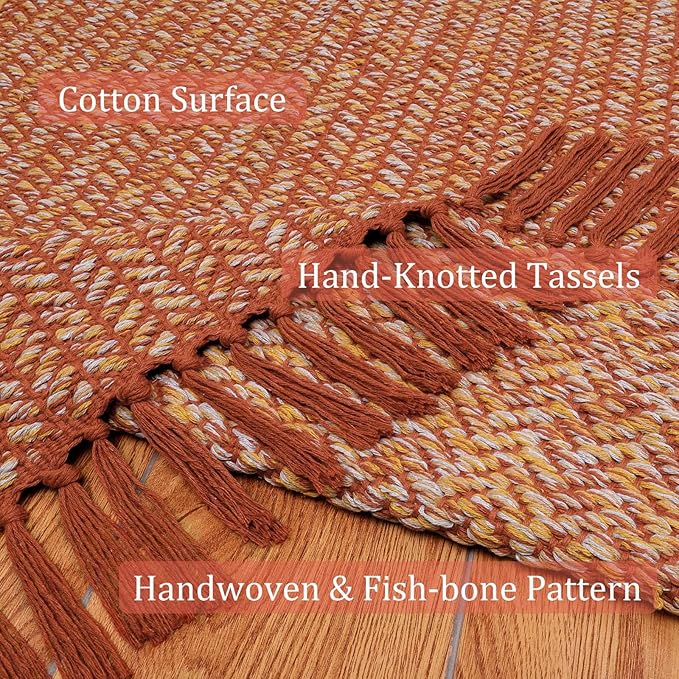 Lahome Boho Kitchen Rug, 3x5 Fall Rugs for Bedroom Lightweight Bathroom Area Rug Woven Indoor Door Mats for Entryway with Tassels, Farmhouse Throw Rug Non Shedding Floor Carpet for Office Dorm