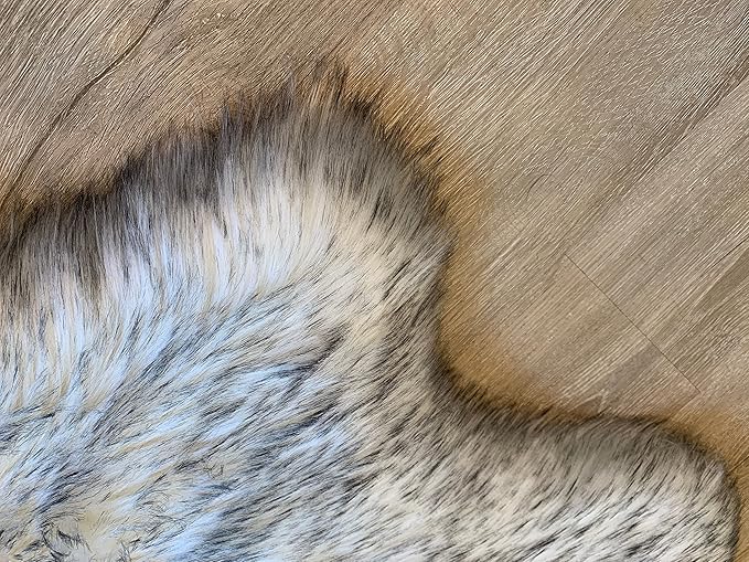 LAMBZY Faux Sheepskin Super Soft Hypoallergenic Silky Shag Bear Rug for Living Room, Kids Room, Sofa (3'x5', White/Black Tips)